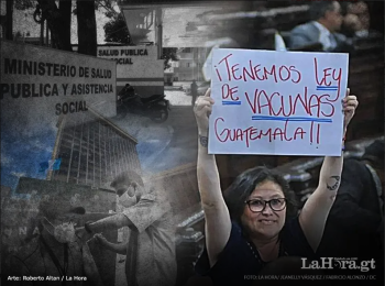 Mujer sosteniendo una pancarta en la que se puede leer: ¡Tenemos ley de vacunas Guatemala!